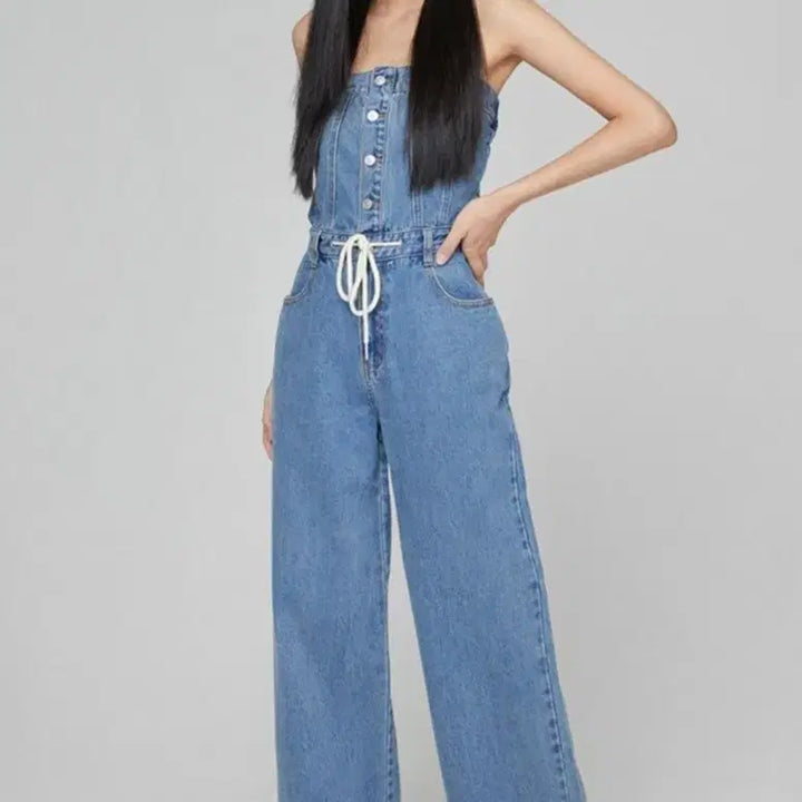 [BUNJANG] MIXXO Denim Tube Top Jumpsuit / 미쏘 데님 점프수트