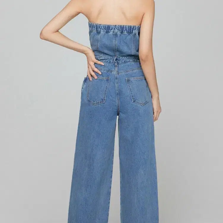 [BUNJANG] MIXXO Denim Tube Top Jumpsuit / 미쏘 데님 점프수트