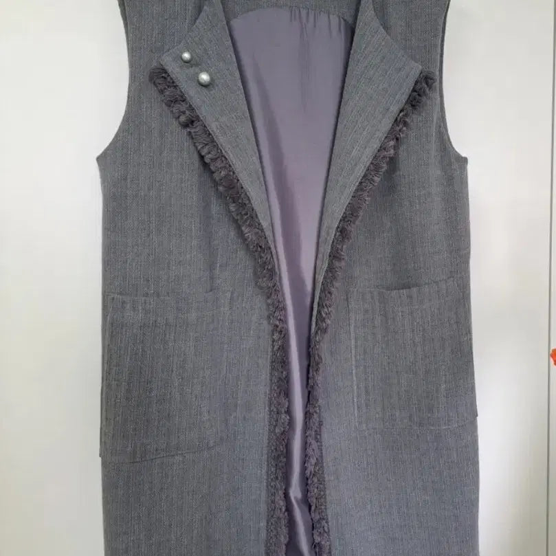 [BUNJANG] Gray Tassel Detail Open Long Vest / 그레이 수슬장식 예쁜 주머니0 안감0 오픈형 롱조끼