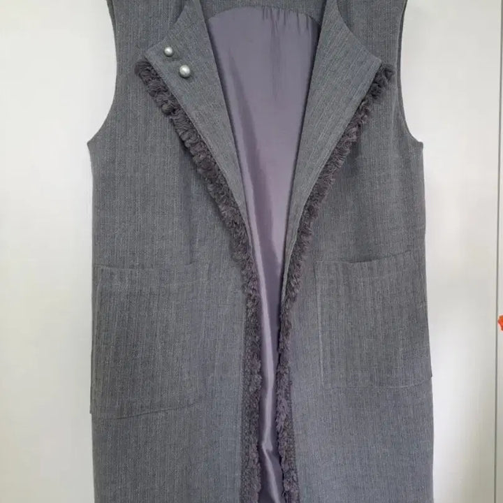 [BUNJANG] Gray Tassel Detail Open Long Vest / 그레이 수슬장식 예쁜 주머니0 안감0 오픈형 롱조끼