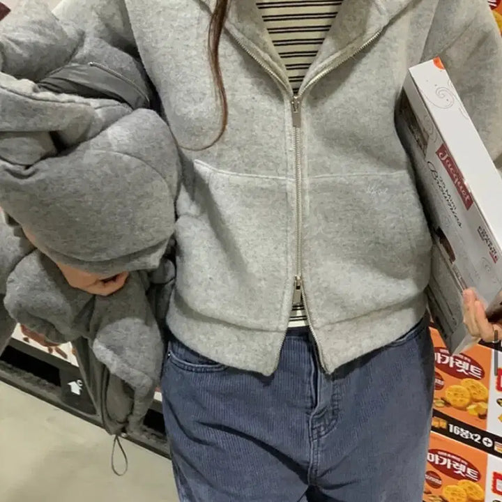 [BUNJANG] Murette Cloud Wool Hooded Zip-Up Grey / (택o)뮤렛 클라우드 울 후드집업 그레이