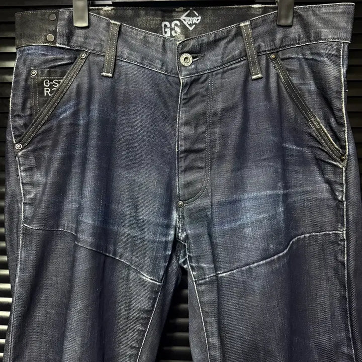 [BUNJANG] G-Star RAW Indigo Coated Denim Biker Rider Jeans / 지스타 로우 인디고 데님 코팅진 33 워싱 바이커 라이더 고스 펑크 락