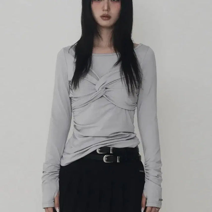 [BUNJANG] ATEEZ Gracis Layered Long Sleeve / 에트오소메 셔링 트위스트 레이어드 롱슬리브 그레이시