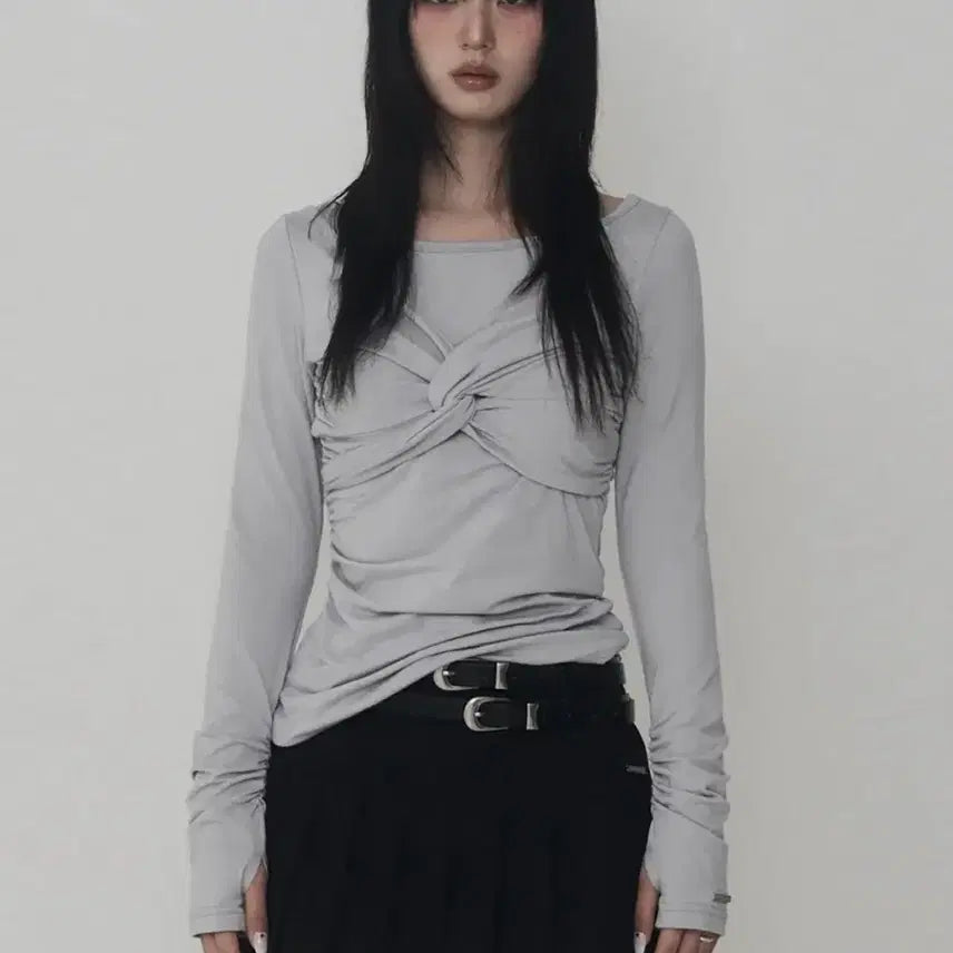 [BUNJANG] ATEEZ Gracis Layered Long Sleeve / 에트오소메 셔링 트위스트 레이어드 롱슬리브 그레이시