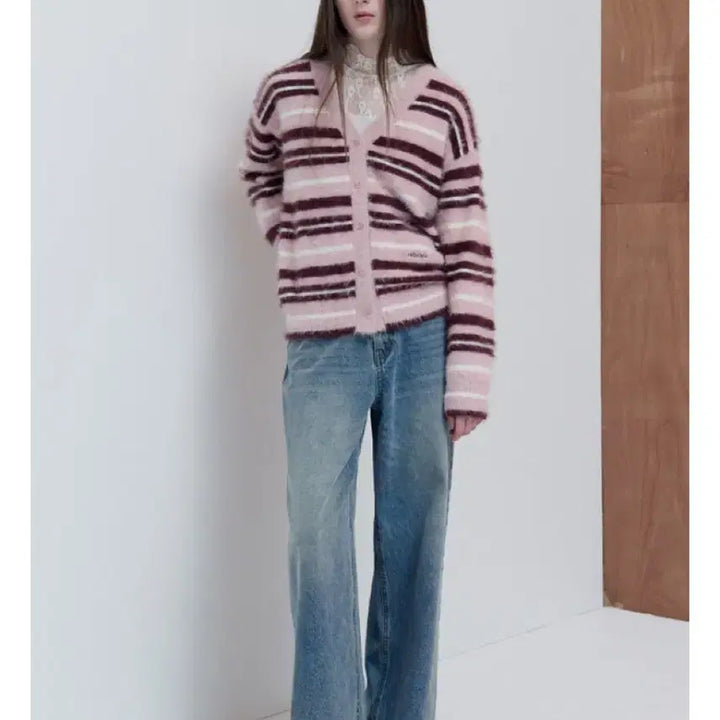 [BUNJANG] Rola Rola Fluffy Stripe Cardigan / 로라로라 플러피 스트라이프 가디건