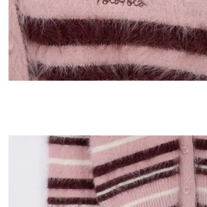 [BUNJANG] Rola Rola Fluffy Stripe Cardigan / 로라로라 플러피 스트라이프 가디건