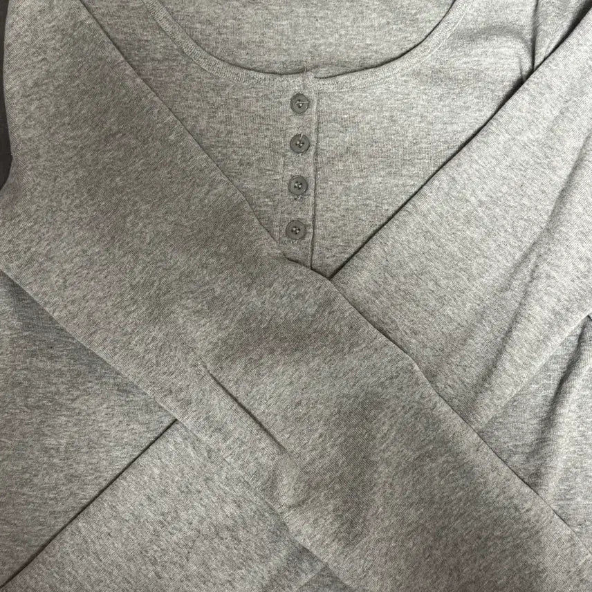 [BUNJANG] Blackup B-BASIC Henley Neck Long Sleeve T-Shirt (M) Melange Gray / 블랙업 B-BASIC 헨리넥 긴팔티셔츠 M 멜란지 그레이