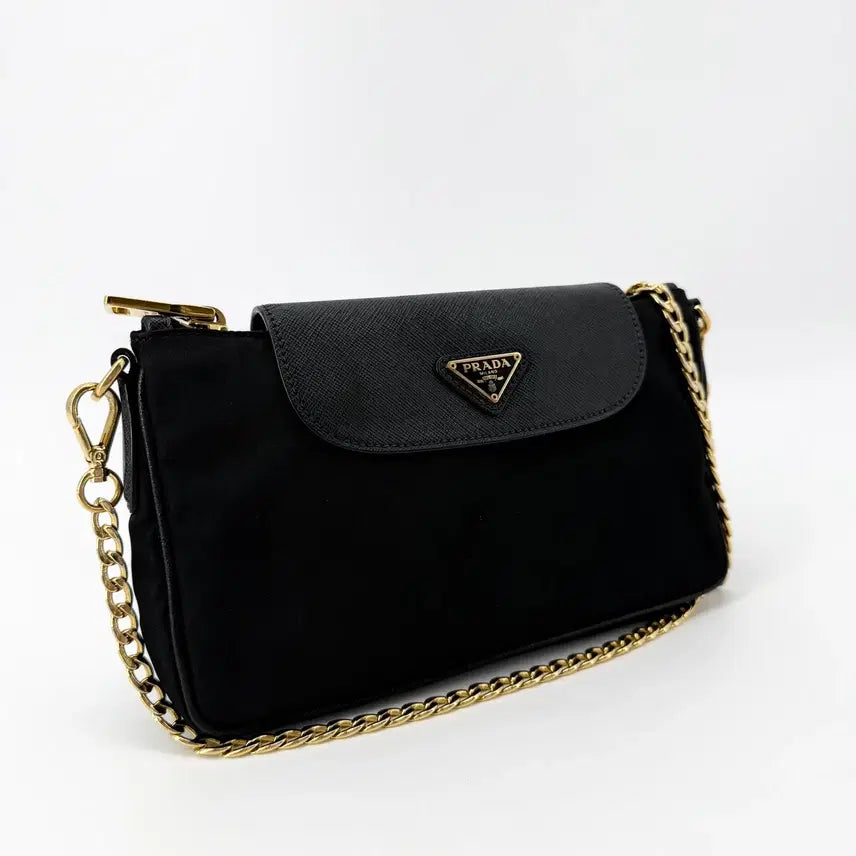 [BUNJANG] Prada Saffiano Tessuto Triangle Logo Chain Crossbody Bag / 프라다 사피아노 테수토 삼각로고 체인 크로스백 1bh085
