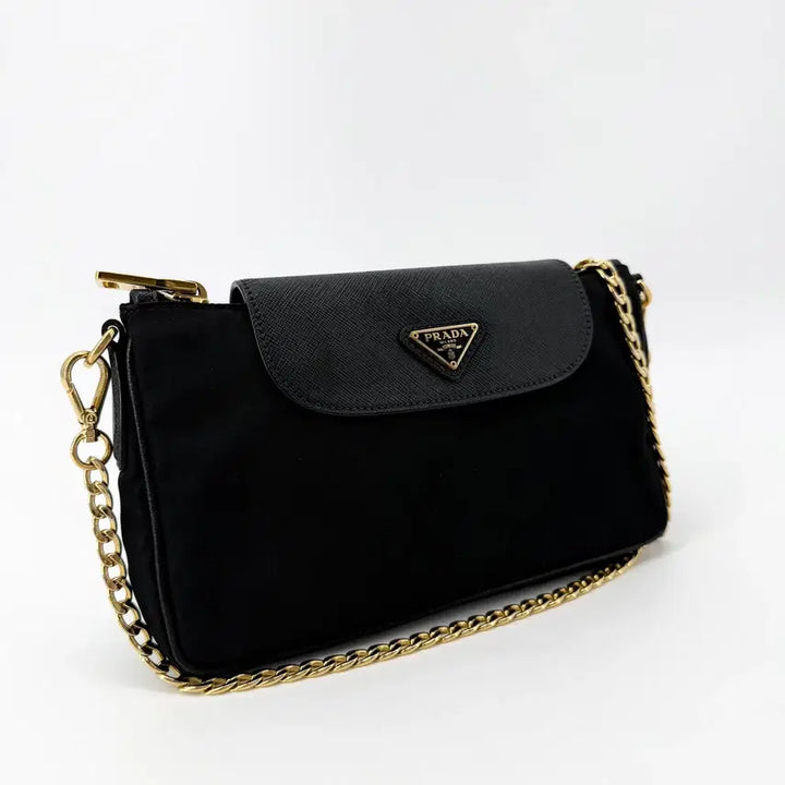 [BUNJANG] Prada Saffiano Tessuto Triangle Logo Chain Crossbody Bag / 프라다 사피아노 테수토 삼각로고 체인 크로스백 1bh085