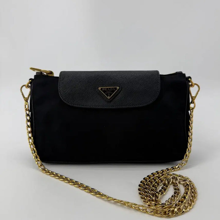 [BUNJANG] Prada Saffiano Tessuto Triangle Logo Chain Crossbody Bag / 프라다 사피아노 테수토 삼각로고 체인 크로스백 1bh085
