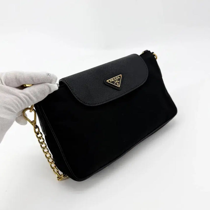 [BUNJANG] Prada Saffiano Tessuto Triangle Logo Chain Crossbody Bag / 프라다 사피아노 테수토 삼각로고 체인 크로스백 1bh085