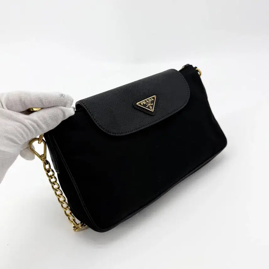 [BUNJANG] Prada Saffiano Tessuto Triangle Logo Chain Crossbody Bag / 프라다 사피아노 테수토 삼각로고 체인 크로스백 1bh085