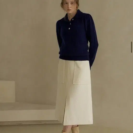 [BUNJANG] blank03 Alpaca Collar Knit Navy / [새상품] blank03 블랭크공삼 알파카 칼라 니트 네이비