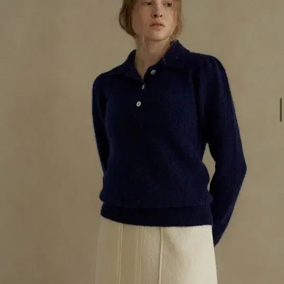 [BUNJANG] blank03 Alpaca Collar Knit Navy / [새상품] blank03 블랭크공삼 알파카 칼라 니트 네이비