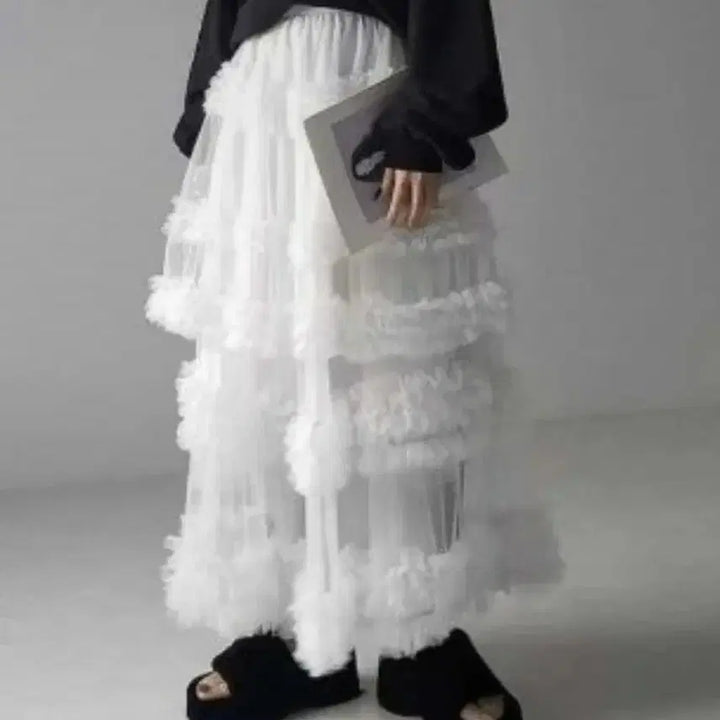 [BUNJANG] White Tulle Long Skirt / 화이트 캉캉 튤망사 샤프릴롱스커트 발레 플라멩고탱고오디션 히메갸루 페어리