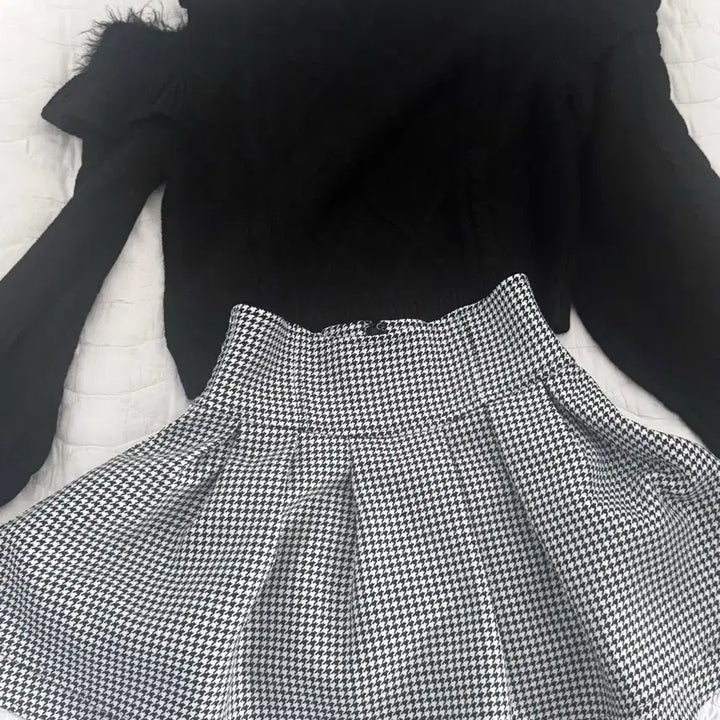 [BUNJANG] Michel Macaron Knit Check Skirt / 미셸 마카롱 미각스커트 니트 체크스커트 지도리 지뢰계 스나계 양지뢰