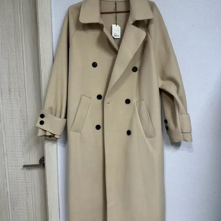 [BUNJANG] Beige Double Button Long Coat / 새상품)베이지 더블 버튼 롱 코트