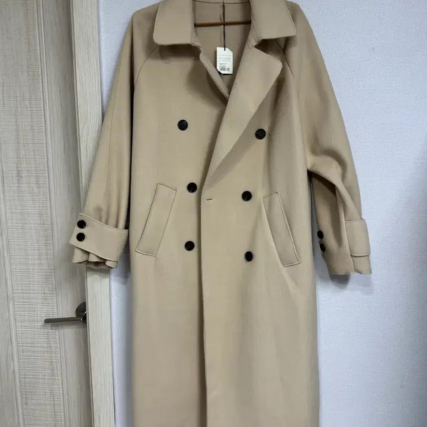 [BUNJANG] Beige Double Button Long Coat / 새상품)베이지 더블 버튼 롱 코트