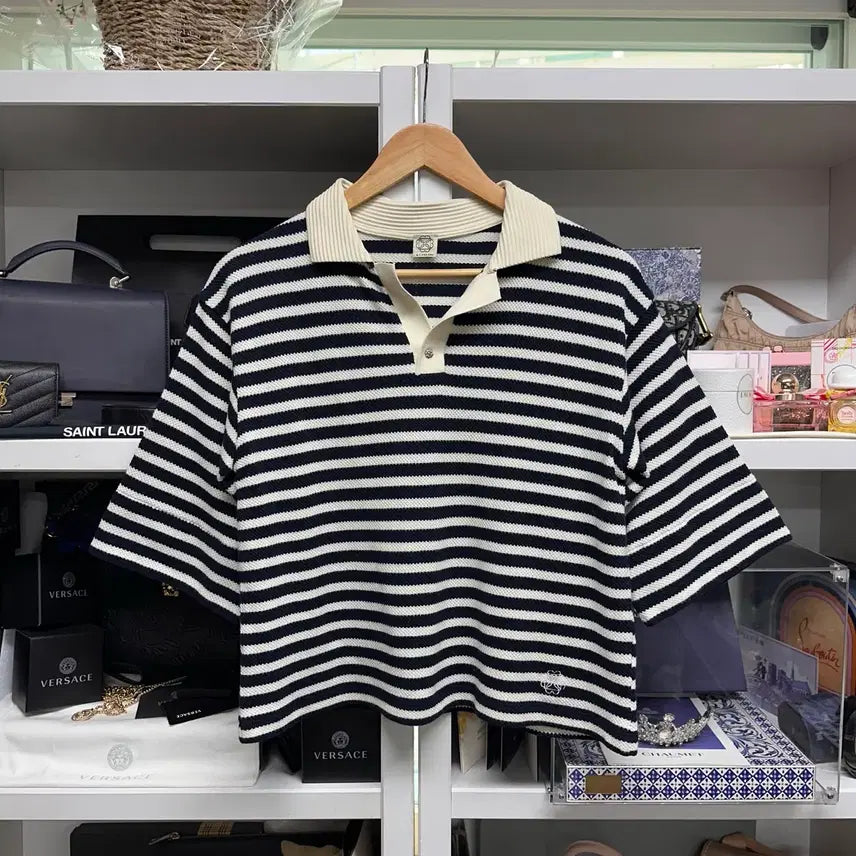 [BUNJANG] A.T.Corner Striped Collar Knit Top / [ a.t.corner ] 앳코너 루즈핏 카라 탑
