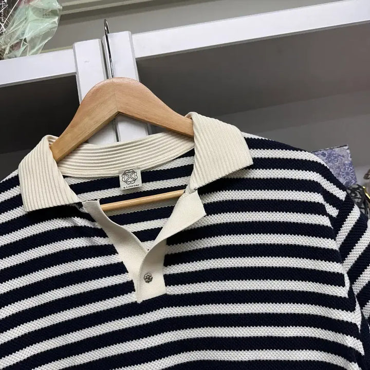 [BUNJANG] A.T.Corner Striped Collar Knit Top / [ a.t.corner ] 앳코너 루즈핏 카라 탑