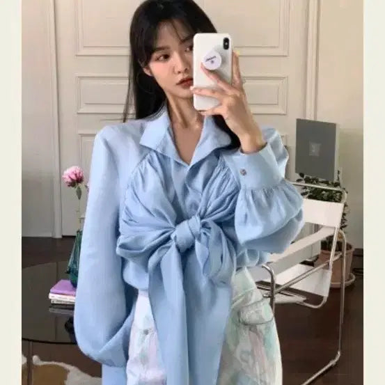 [SOLD OUT] 새상품 서쿠키 큐브라 리본 블라우스