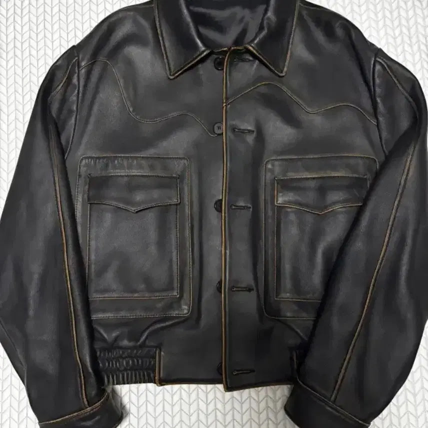 [BUNJANG] stu Curved Leather Jacket Black M / stu 커브드 레더자켓 블랙