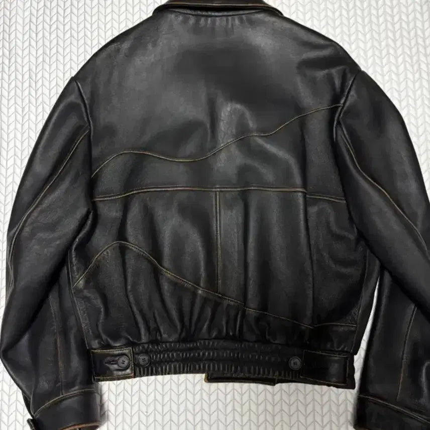 [BUNJANG] stu Curved Leather Jacket Black M / stu 커브드 레더자켓 블랙
