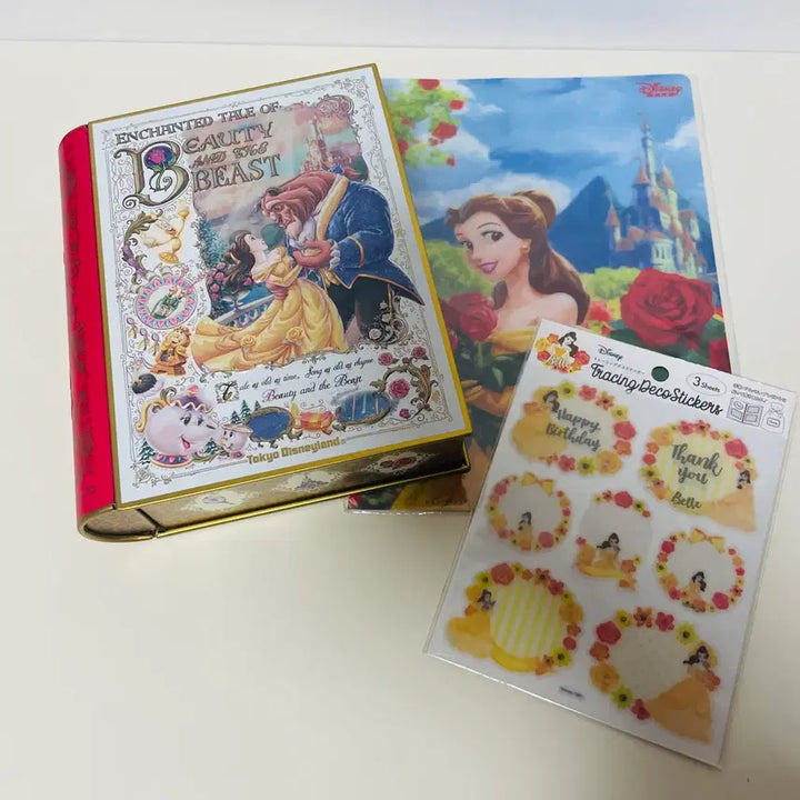[BUNJANG] Beauty and the Beast Belle Tin Case, Clear File, and Deco Stickers Set / 도쿄 디즈니랜드 디즈니씨 프린세스 미녀와야수 벨 틴케이스 클리어파일 다꾸