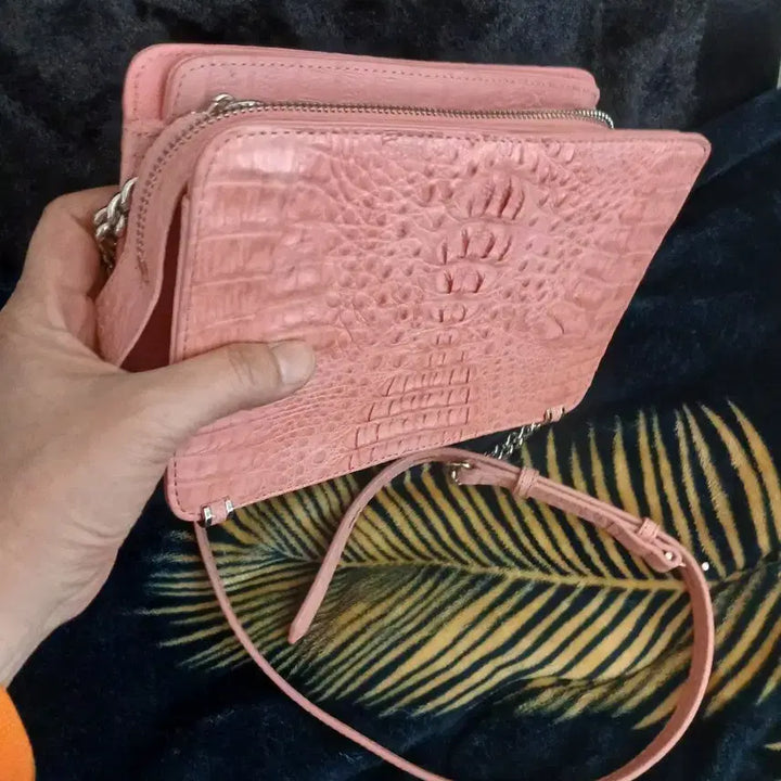 [BUNJANG] Jalmoyi Pink Crocodile Handbag / 잘모이 핑크 리얼 악어백