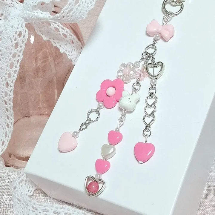 [BUNJANG] Kitsch Y2K Beaded Keychain / 키치 Y2K 비즈 키링(핑크, 코랄)