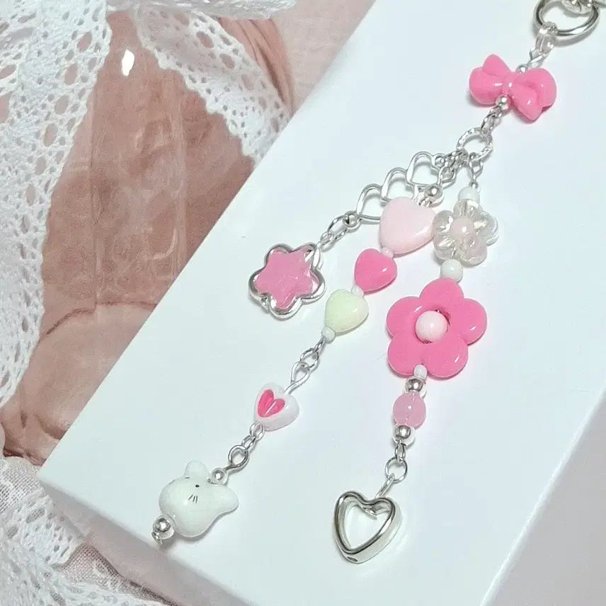 [BUNJANG] Kitsch Y2K Beaded Keychain / 키치 Y2K 비즈 키링(핑크, 코랄)