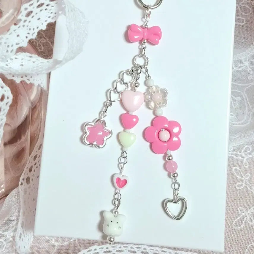 [BUNJANG] Kitsch Y2K Beaded Keychain / 키치 Y2K 비즈 키링(핑크, 코랄)