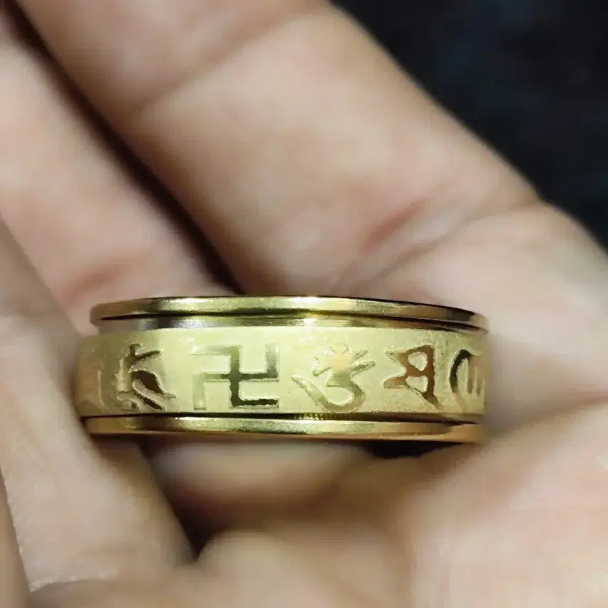 [BUNJANG] Gold 20mm Mandarava Six-Syllable Mantra Ring / 골드 색상 20mm20호 만다리 6자진언 반지