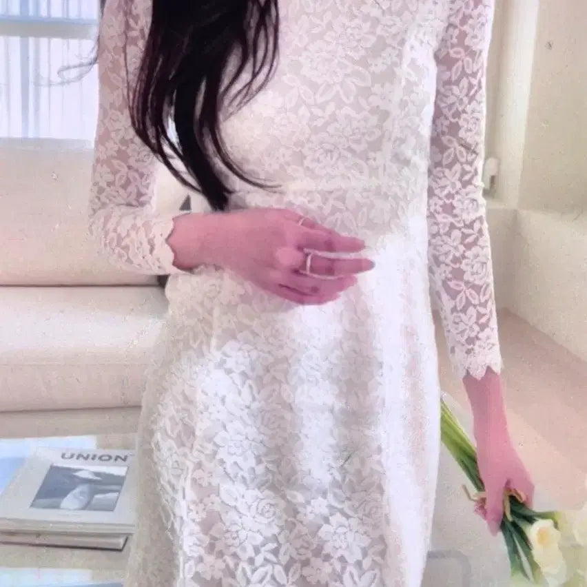 [BUNJANG] White Lace Long Dress / 화이트 드레스,  웨딩  브라이덜 샤워, 돌잔치