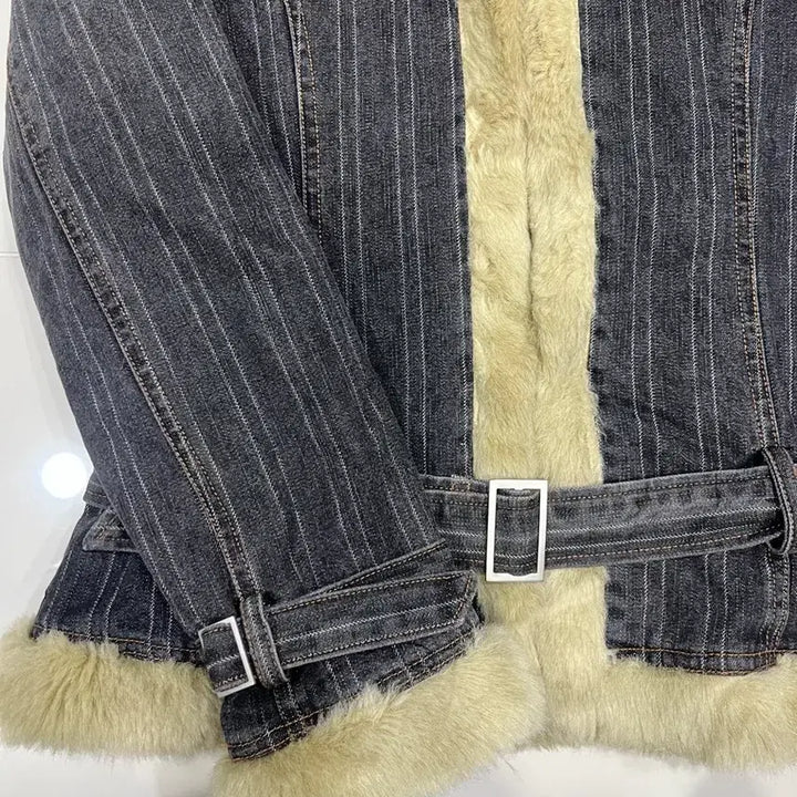 [BUNJANG] Vintage Quilted Fur Denim Jacket / 빈티지 누빔 퍼 데님 자켓 퍼자켓
