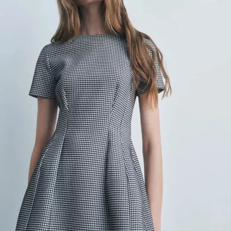[BUNJANG] ZARA Houndstooth Check Mini Dress / L) 자라 하운드투스체크 원피스 새상품