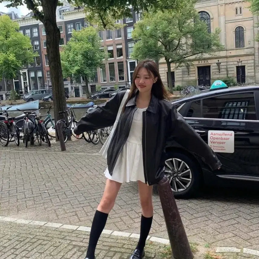 [BUNJANG] Tanat Nether Leather Jacket / 타낫 니더 오버핏 레더 자켓 Nether leather jacket