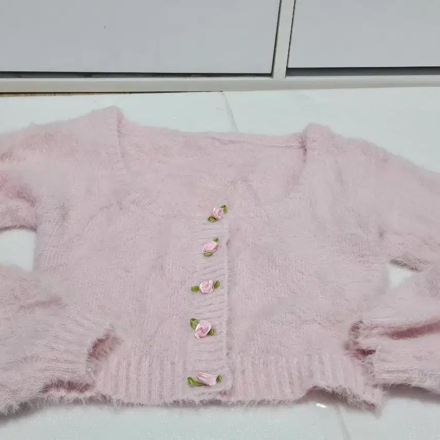 [BUNJANG] Pink Crop Cardigan Size Small / 크롭  벌룬소매 핑크 사이즈 소