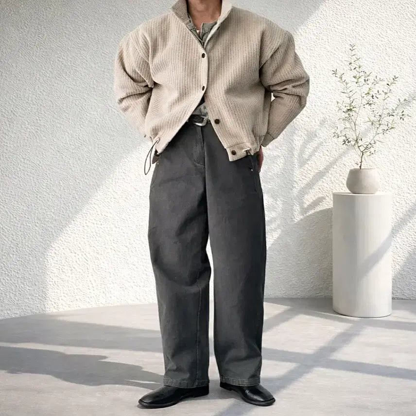 [BUNJANG] Man Velour High Neck Jacket - Black, Charcoal, Beige / 남자 벨로아 하이넥 자켓 3컬러