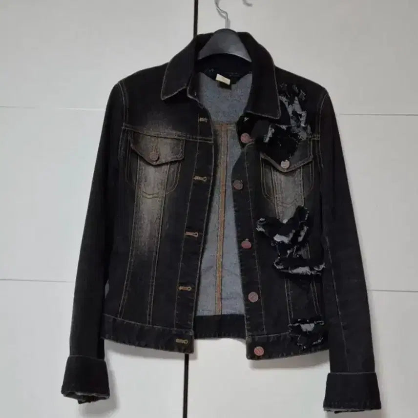 [BUNJANG] Obze Denim Black Corsage Jacket / 오브제 데님 블랙코사지 자켓  오브제 청자켓