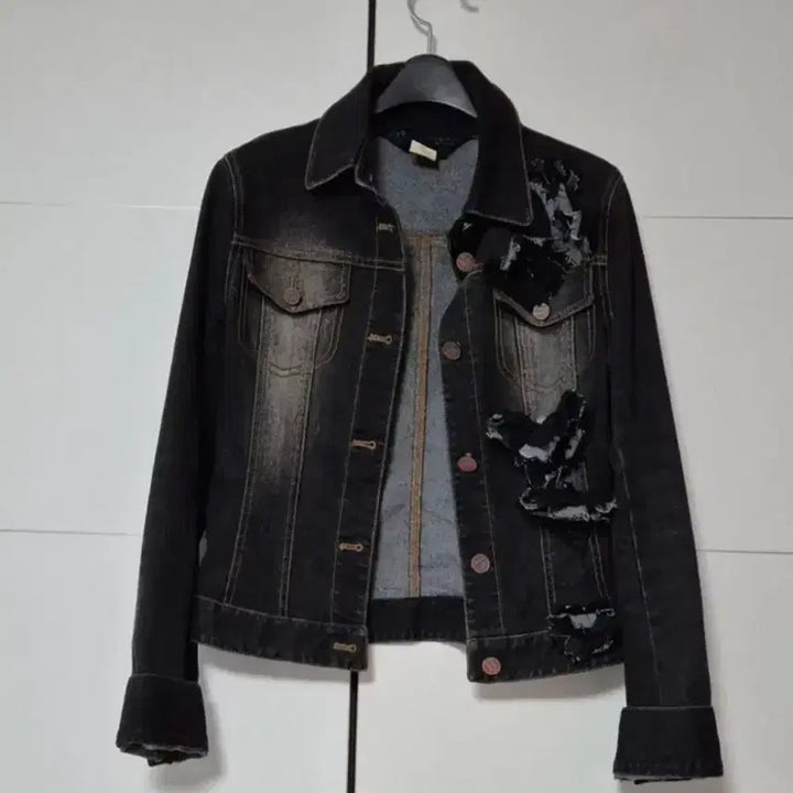 [BUNJANG] Obze Denim Black Corsage Jacket / 오브제 데님 블랙코사지 자켓  오브제 청자켓