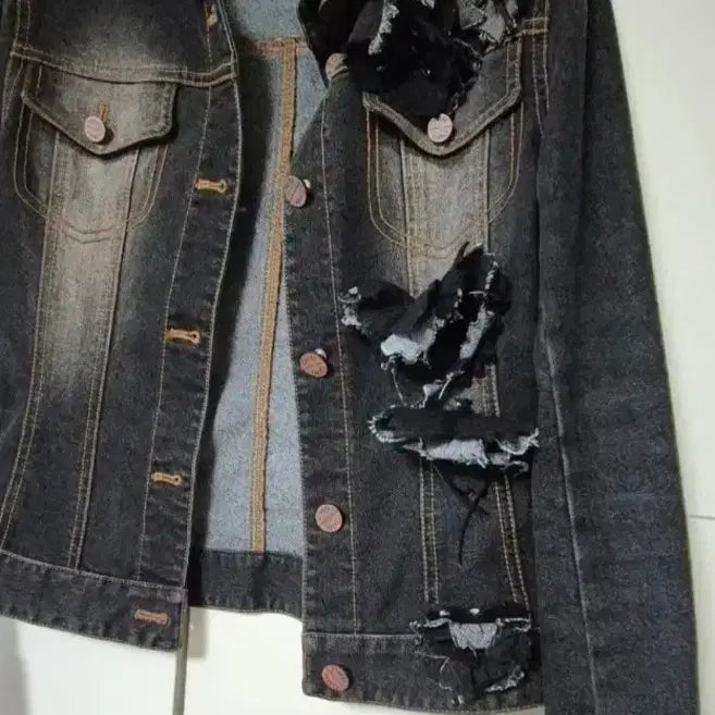 [BUNJANG] Obze Denim Black Corsage Jacket / 오브제 데님 블랙코사지 자켓  오브제 청자켓
