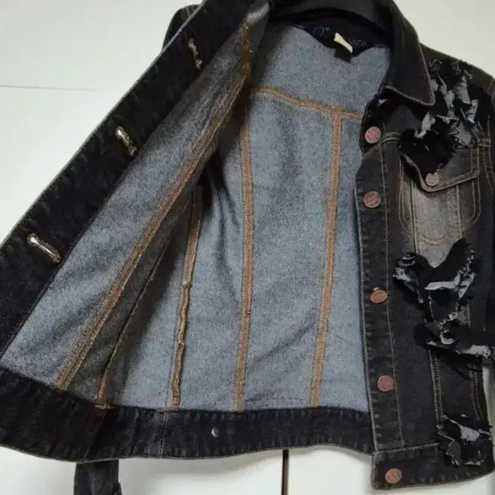 [BUNJANG] Obze Denim Black Corsage Jacket / 오브제 데님 블랙코사지 자켓  오브제 청자켓