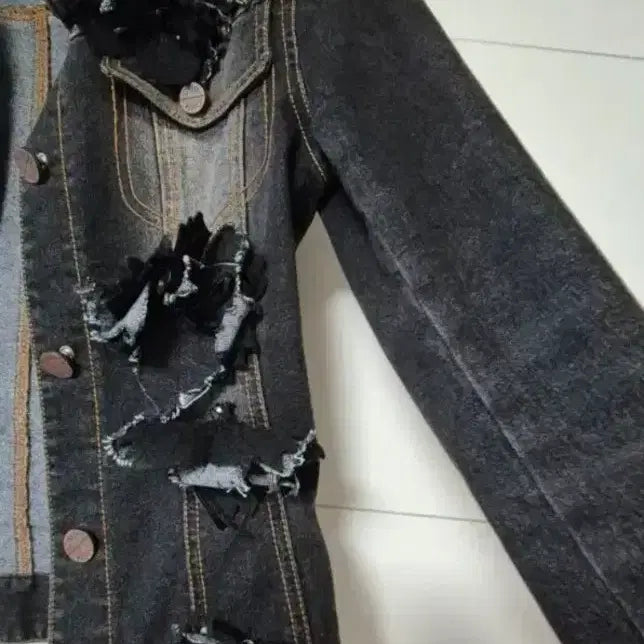 [BUNJANG] Obze Denim Black Corsage Jacket / 오브제 데님 블랙코사지 자켓  오브제 청자켓