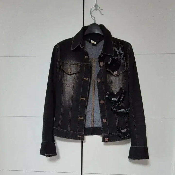 [BUNJANG] Obze Denim Black Corsage Jacket / 오브제 데님 블랙코사지 자켓  오브제 청자켓