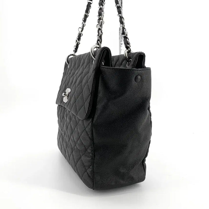[BUNJANG] Chanel Caviar Silver Hardware Flap Bag Large Shopper Shoulder Bag / 샤넬 캐비어 은장 플랩백 라지 쇼퍼백 숄더백