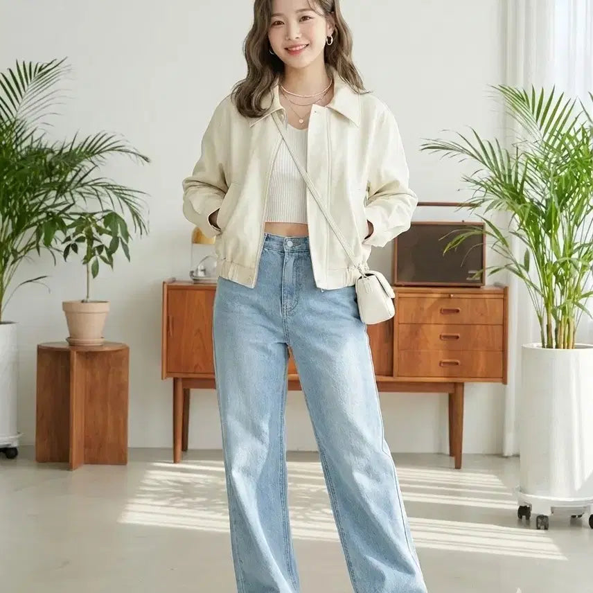 [BUNJANG] riette Cropped Leather Blouson Jacket / riette 리에뜨 크롭 레더 블루종 자켓