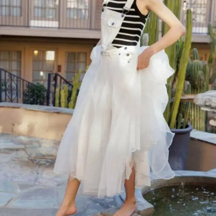 [BUNJANG] Unbranded Chiffon Jumper Dress / 쉬폰 캉캉 멜빵 치마