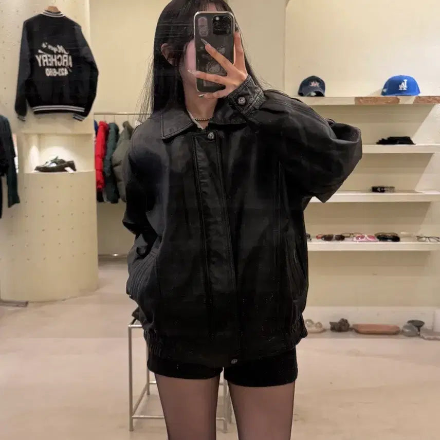 [BUNJANG] Vintage Leather Blouson Jacket U903 / 반투어 빈티지 레더 블루종 자켓 U903