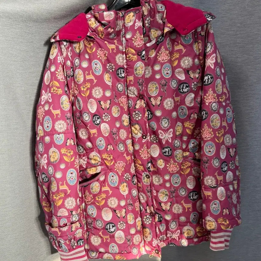 [BUNJANG] Oillily Pink Pattern Padded Jumper / Oillily  오일릴리 핑크 패턴 패딩 점퍼